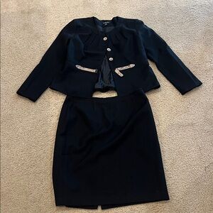 Elegant Navy Skirt Set with Silver Accents